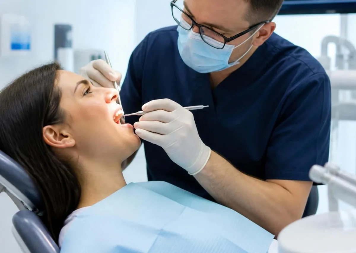 Dentist examining a patient’s teeth and gums for signs of gum recession.